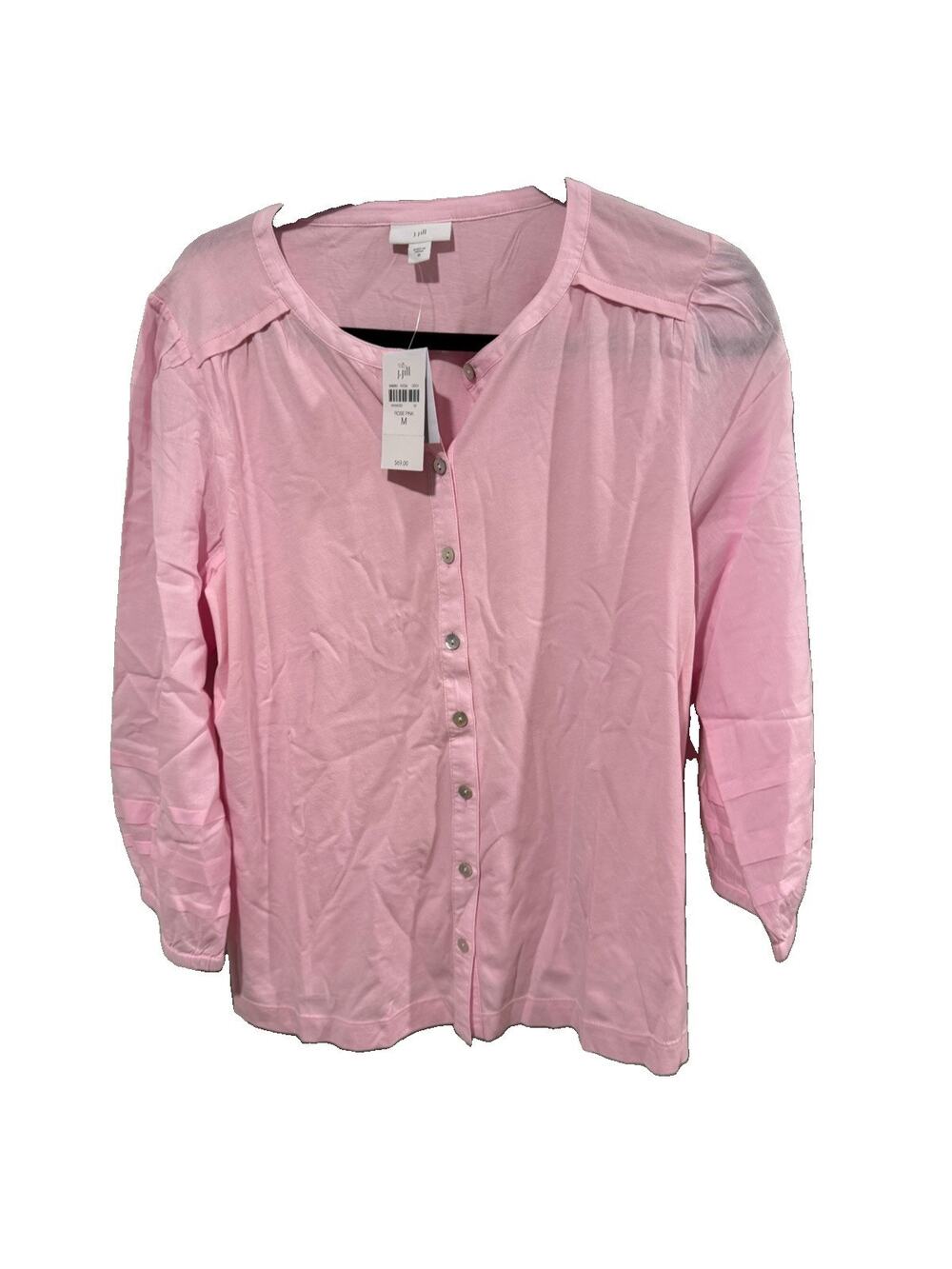 J Jill Pintucked Mixed-Media Top Pink Medium 100% Cotton NWT
